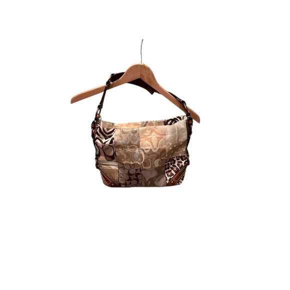 Coach Handbags - Coach Carley Khaki Signature Patchwork Shoulder Bag - Cream and Brown